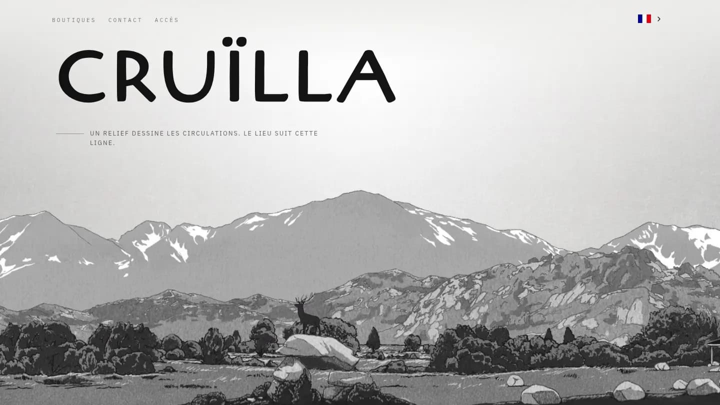 Page d’accueil de Cruïlla avec sa direction graphique et son parcours multilingue.